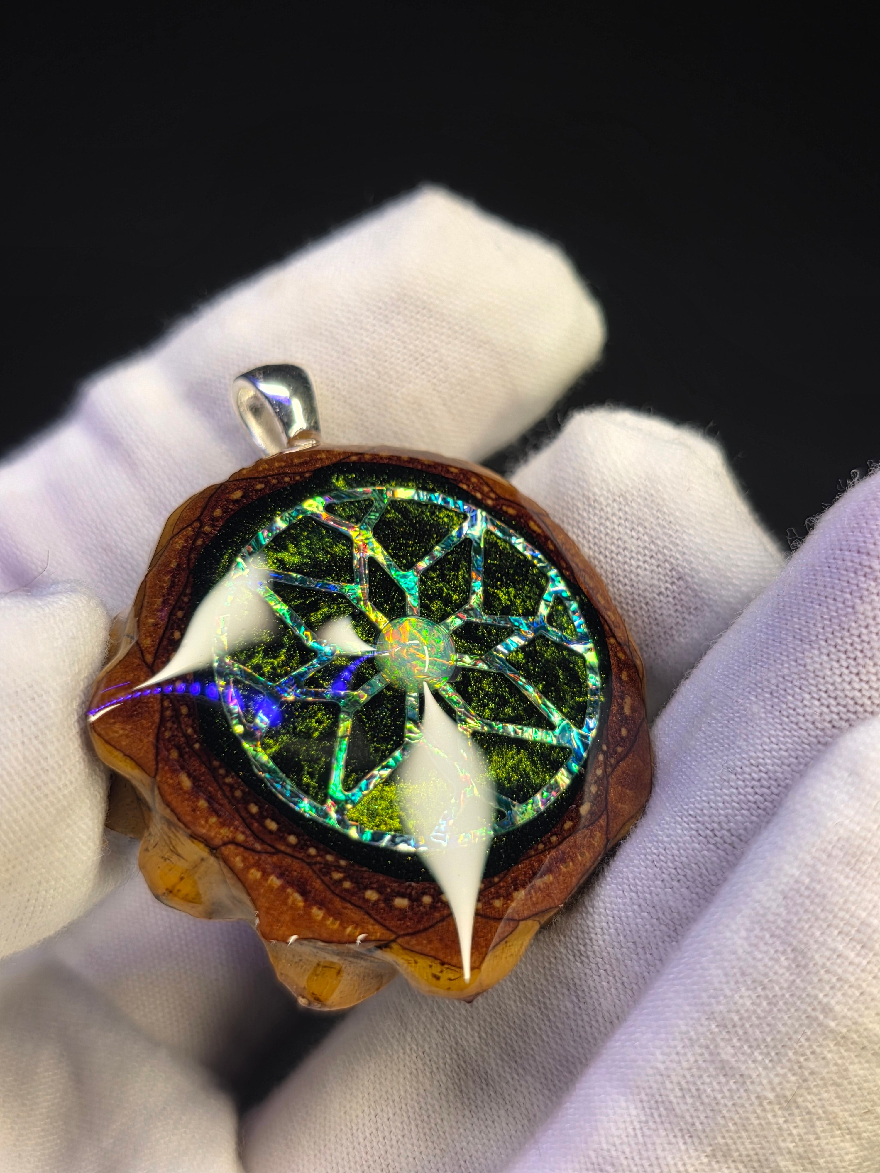 Small Knobcone Pinecone W/ Ethiopian Opal .925 Sterling Silver Bail