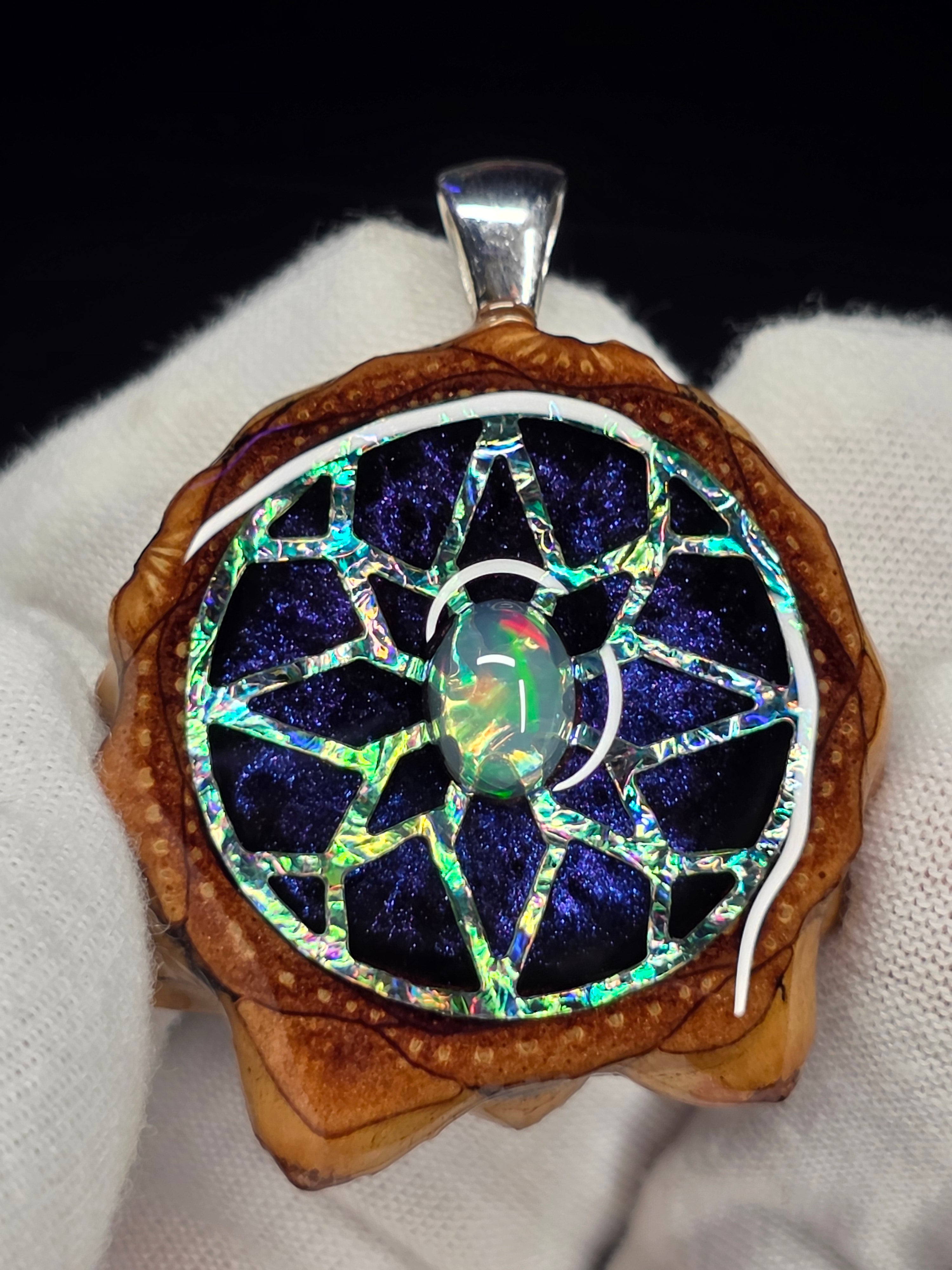 Small Knobcone Pinecone W/ Ethiopian Opal. 925 Sterling Silver Bail.