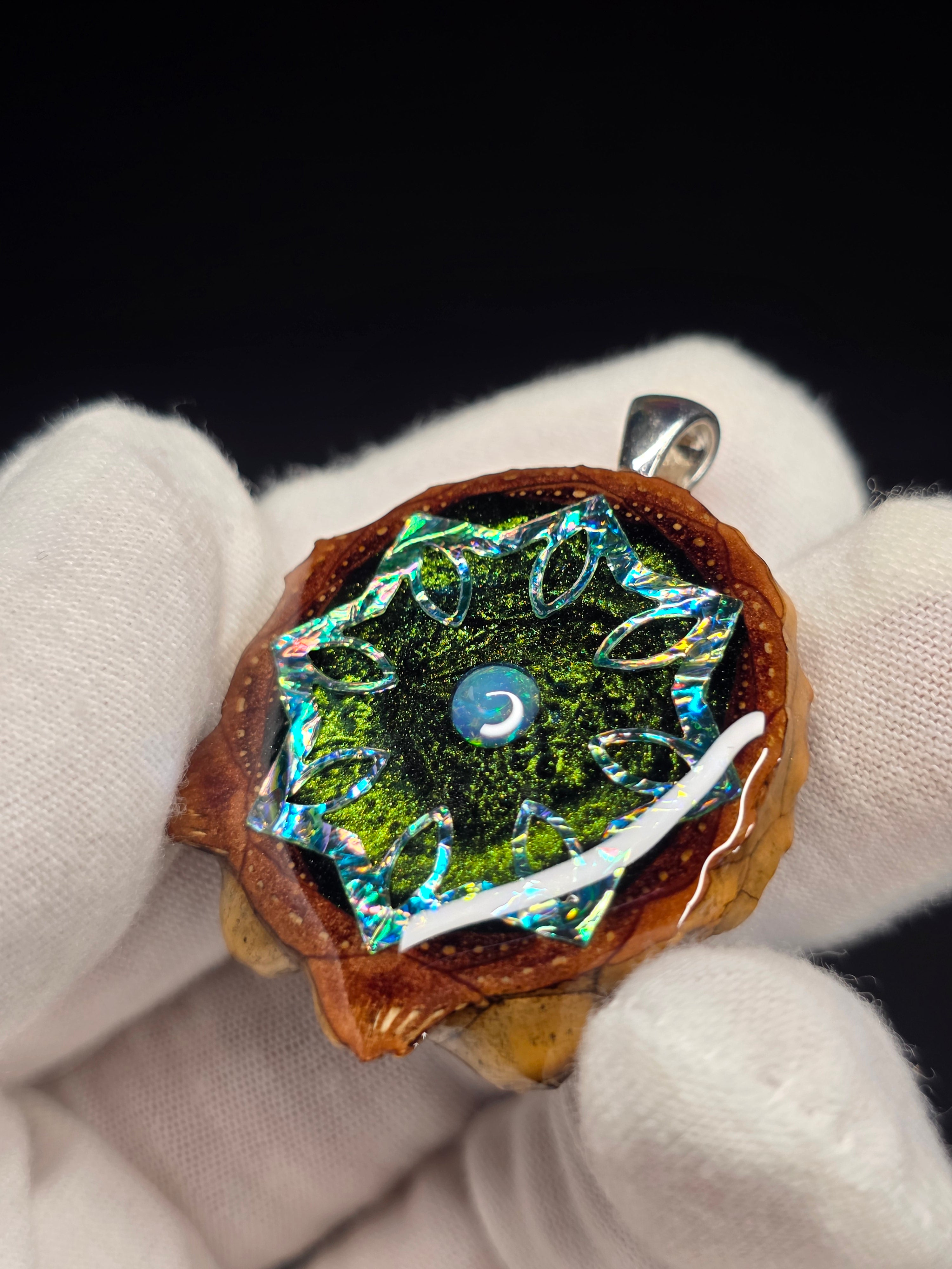 Small Knobcone Pinecone W/ Ethiopian Opal .925 Sterling Silver Bail