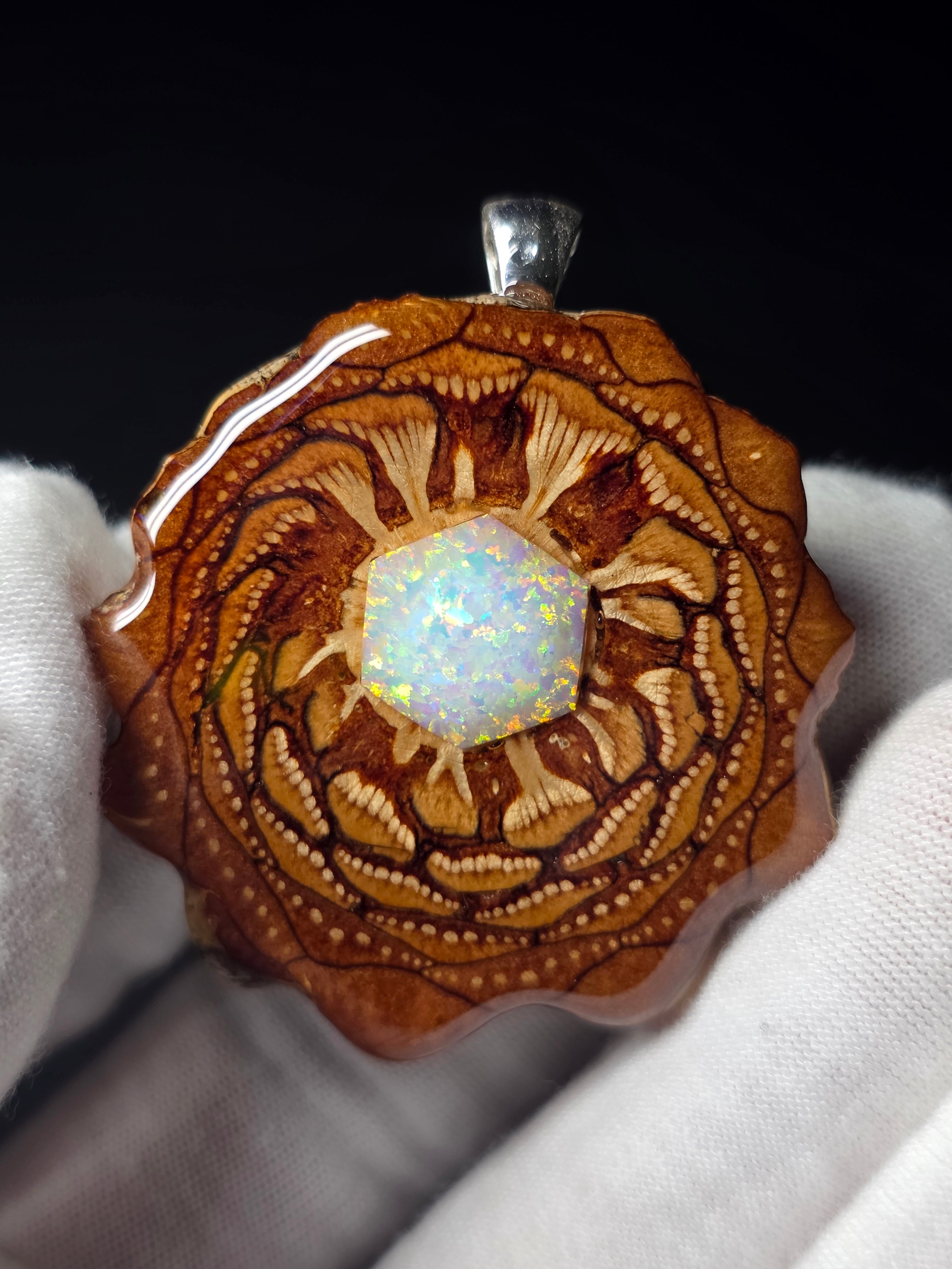 Large Knobcone Pinecone W/Bello Opal .925 Sterling Silver Bail
