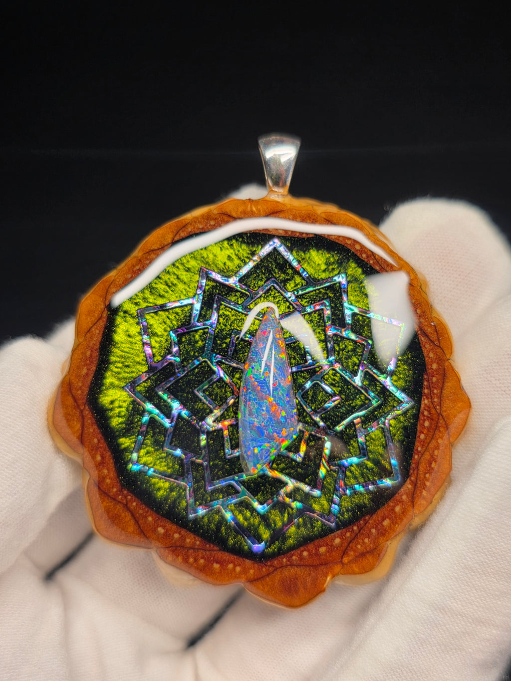 Large Knobcone Pinecone W/ Bello Opal .925 Sterling Silver Bail