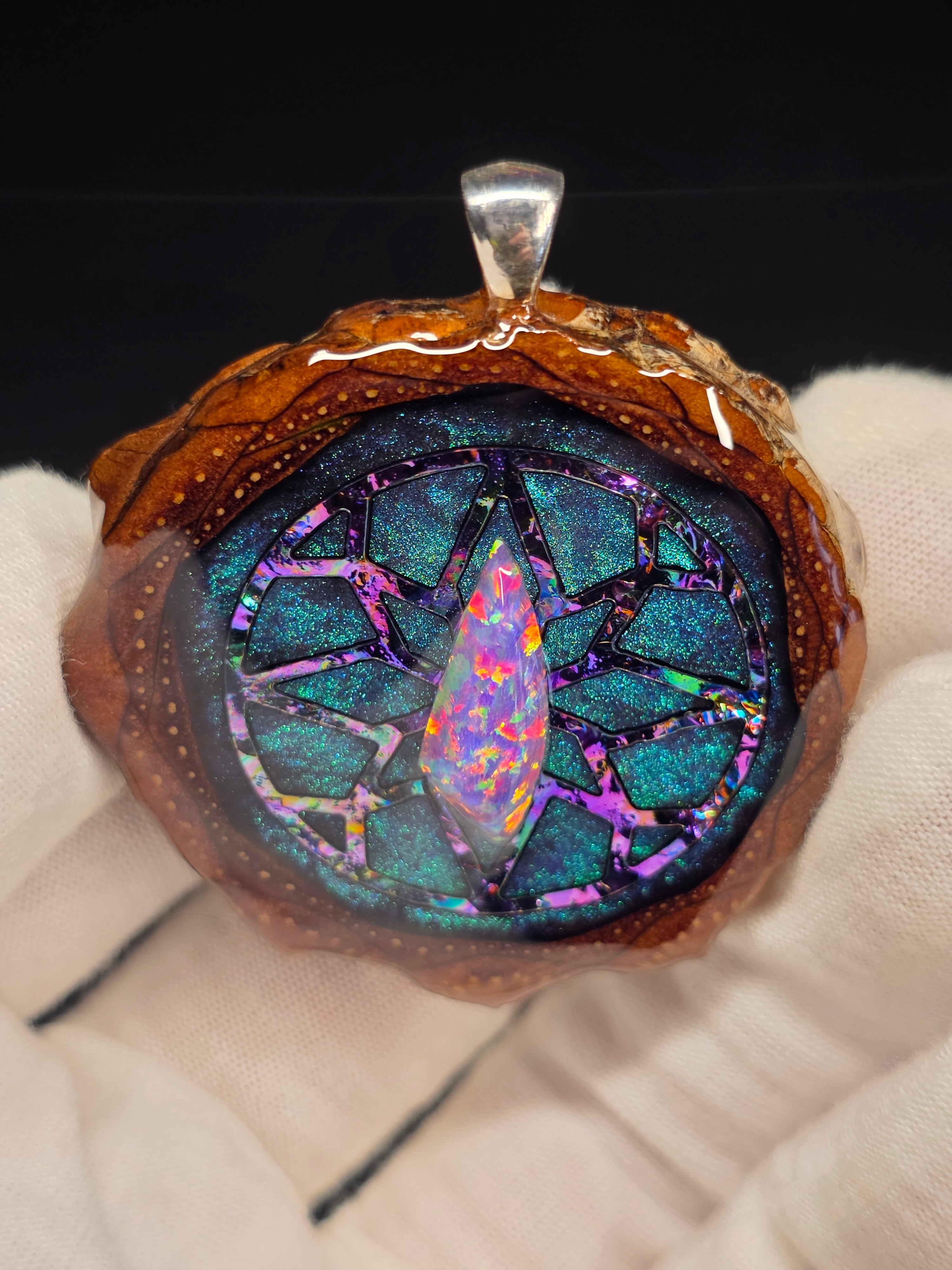 Large Knobcone Pinecone W/ Bello Opal .925 Sterling Silver Bail