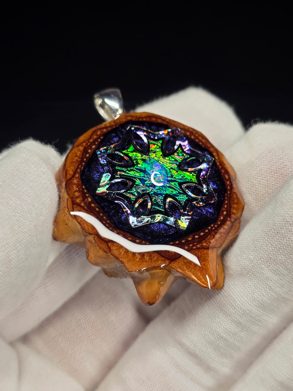 Small Knobcone Pinecone W/ Ethiopian Opal .925 Sterling Silver Bail