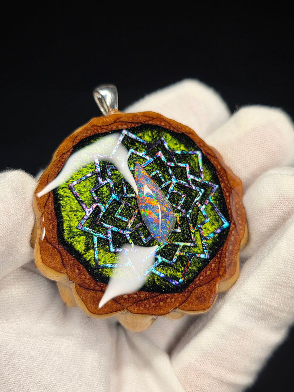 Large Knobcone Pinecone W/ Bello Opal .925 Sterling Silver Bail