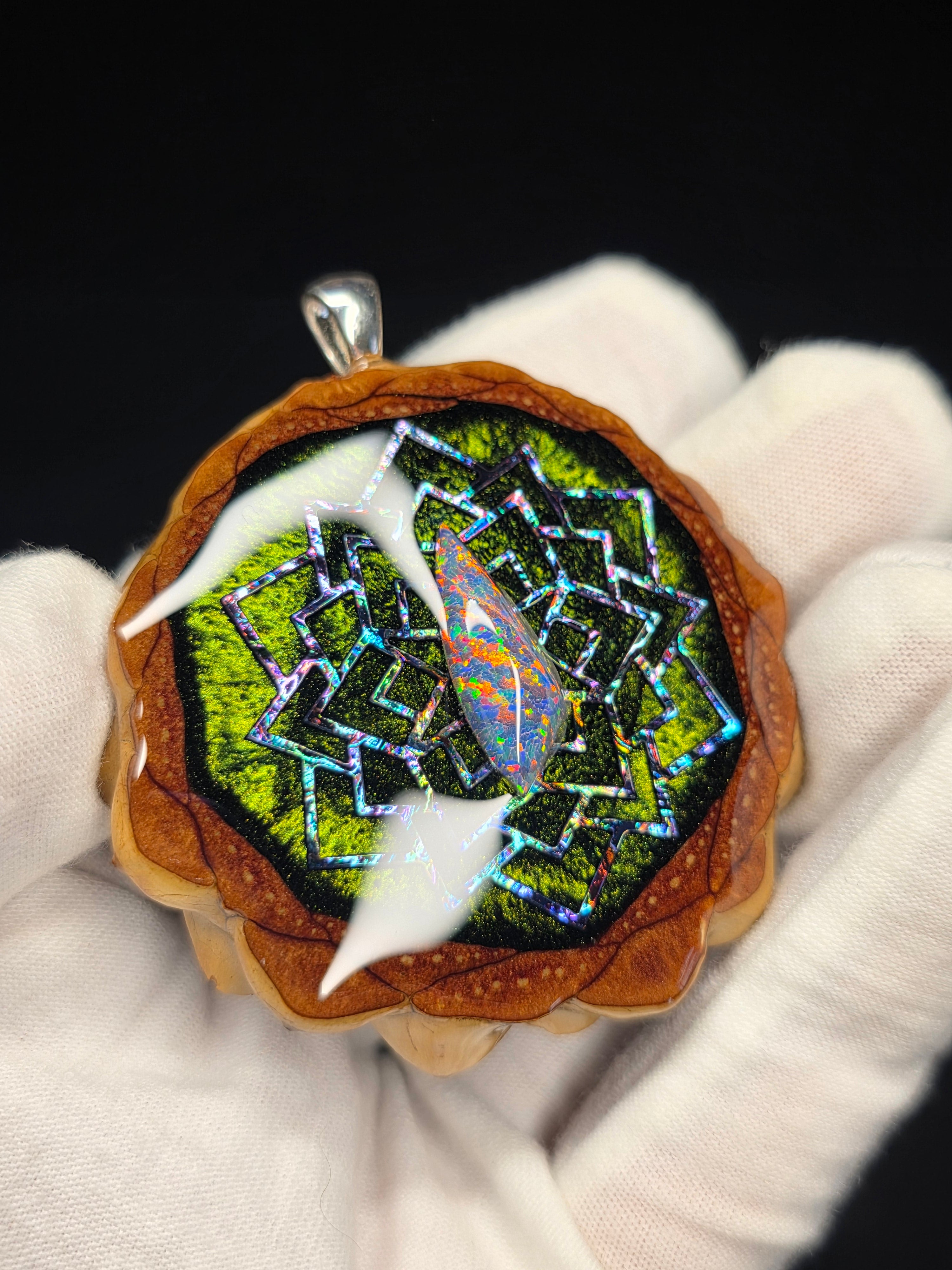 Large Knobcone Pinecone W/ Bello Opal .925 Sterling Silver Bail