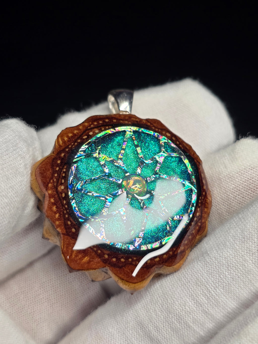 Small Knobcone Pinecone W/ Ethiopian Opal .925 Sterling Silver Bail