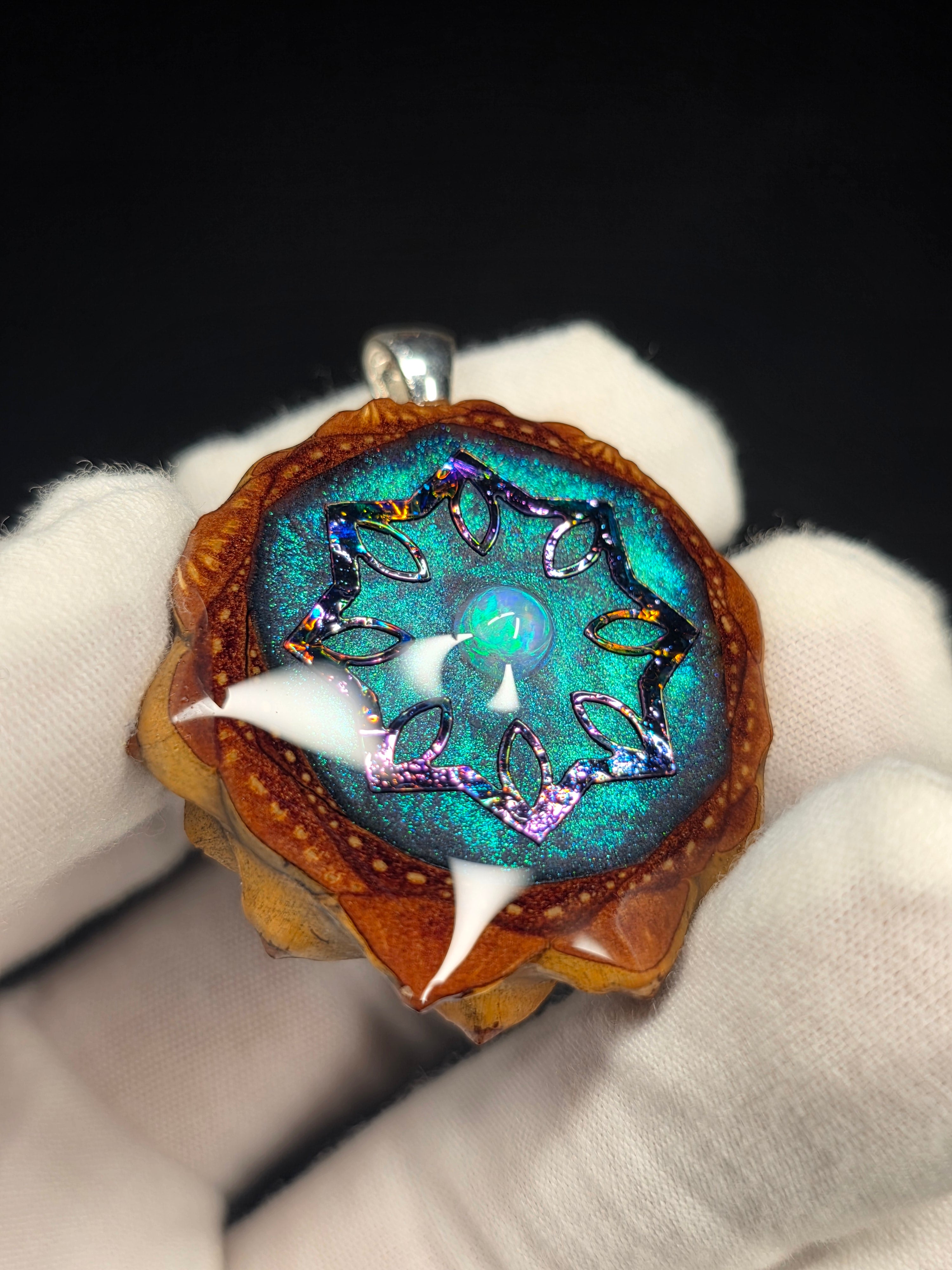 Small Knobcone Pinecone W/ Ethiopian Opal .925 Sterling Silver Bail