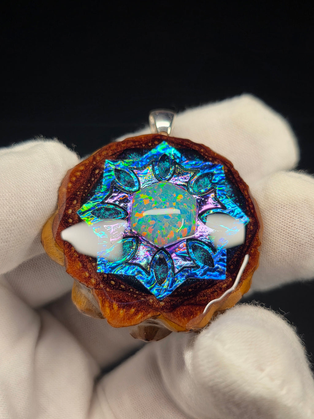 Medium Knobcone Pinecone W/ Bello Opal .925 Sterling Silver Bail