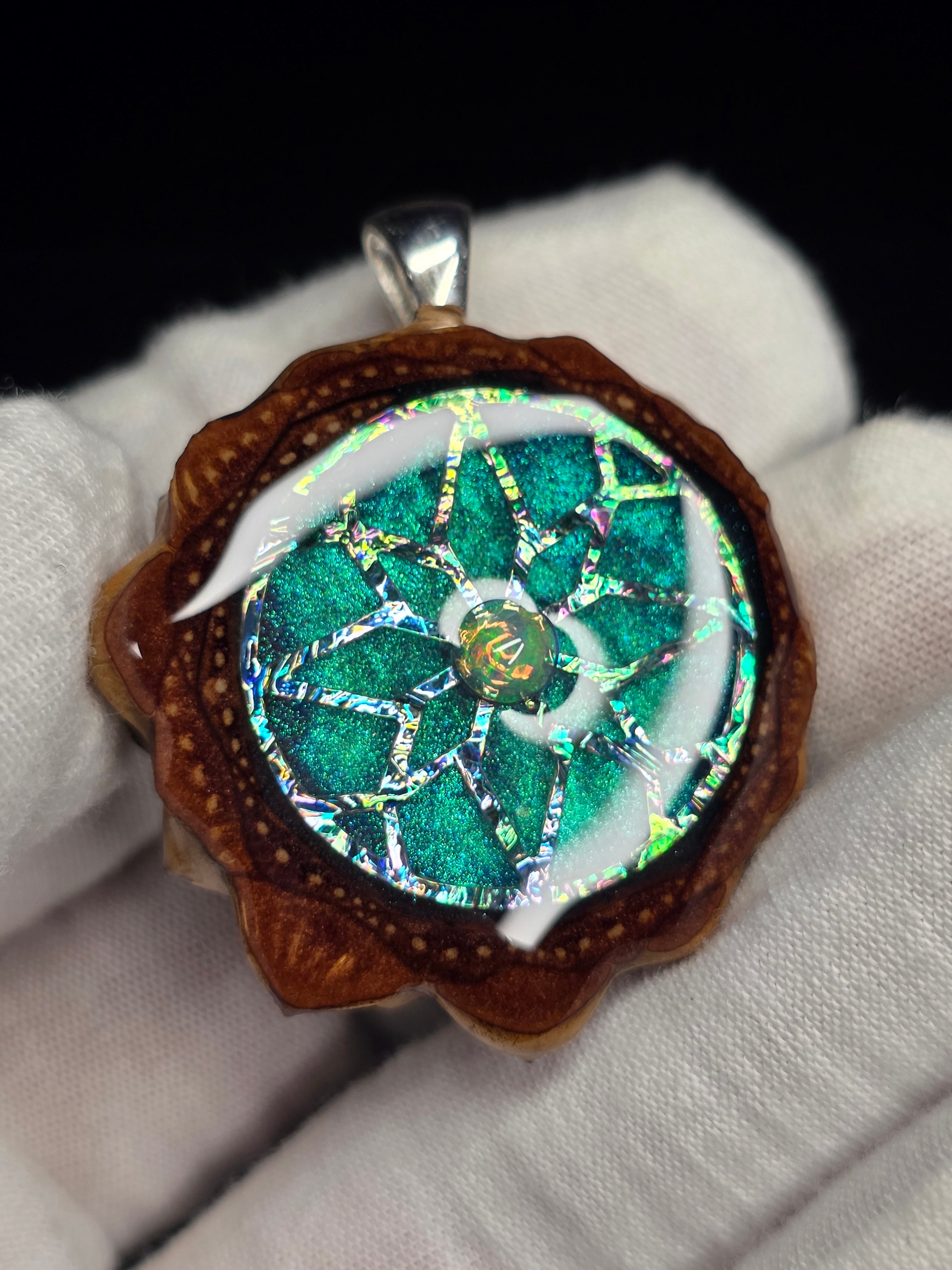 Small Knobcone Pinecone W/ Ethiopian Opal .925 Sterling Silver Bail