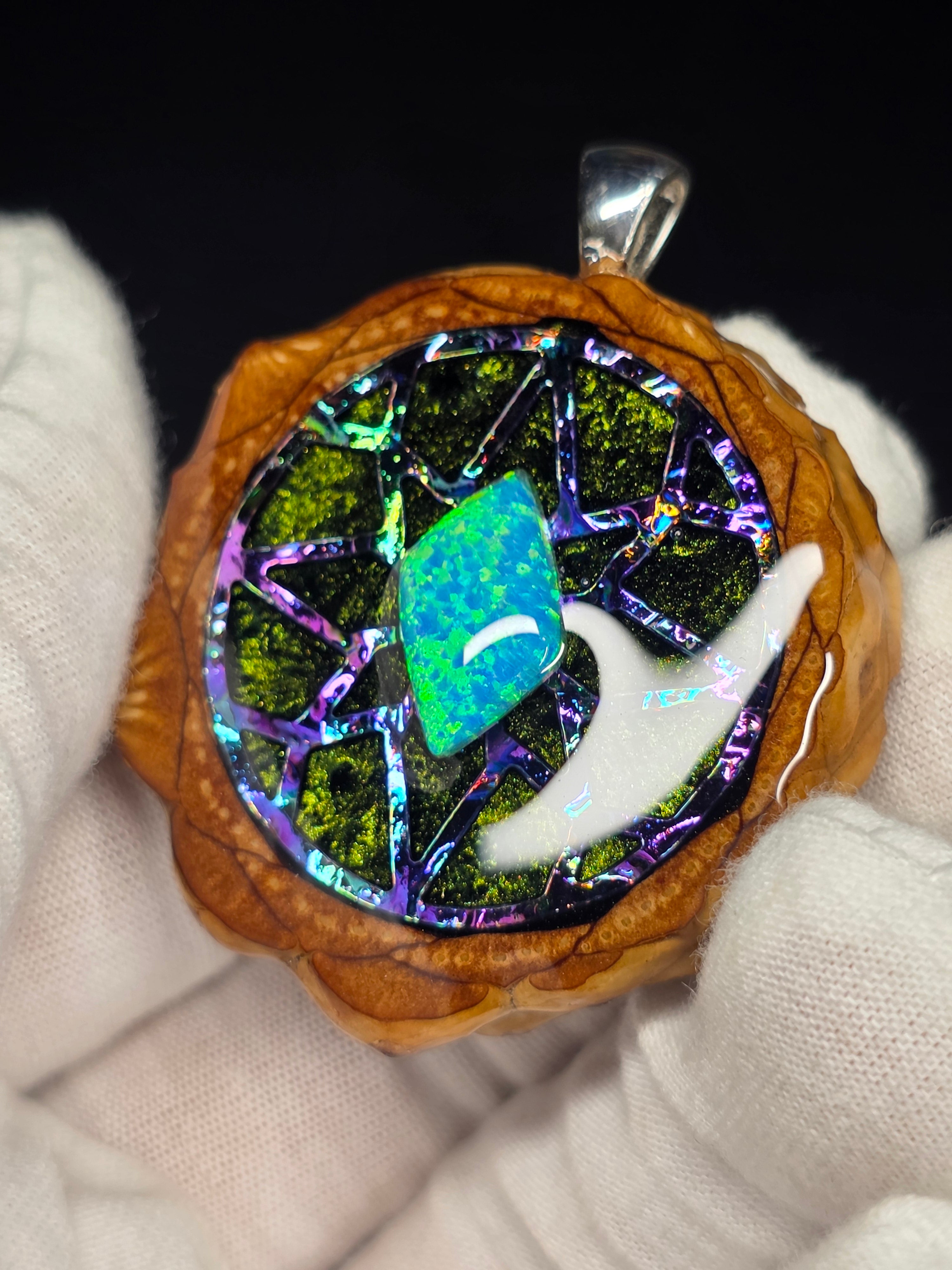 Large Knobcone Pinecone W/ Bello Opal .925 Sterling Silver Bail