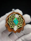 Medium Knobcone Pinecone Sri Yantra Lotus W/ Bello Opal .925 Sterling Silver Bail