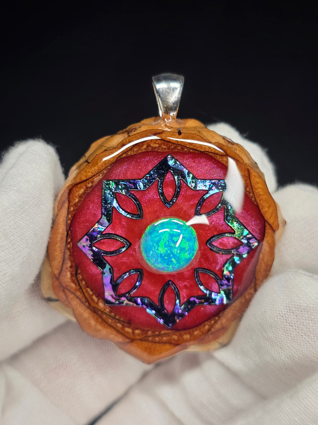 Large Knobcone Pinecone W/ Bello Opal .925 Sterling Silver Bail