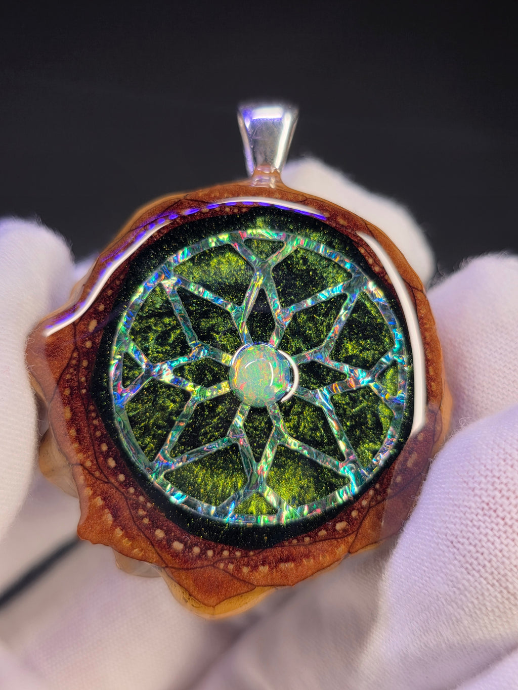 Small Knobcone Pinecone W/ Ethiopian Opal .925 Sterling Silver Bail