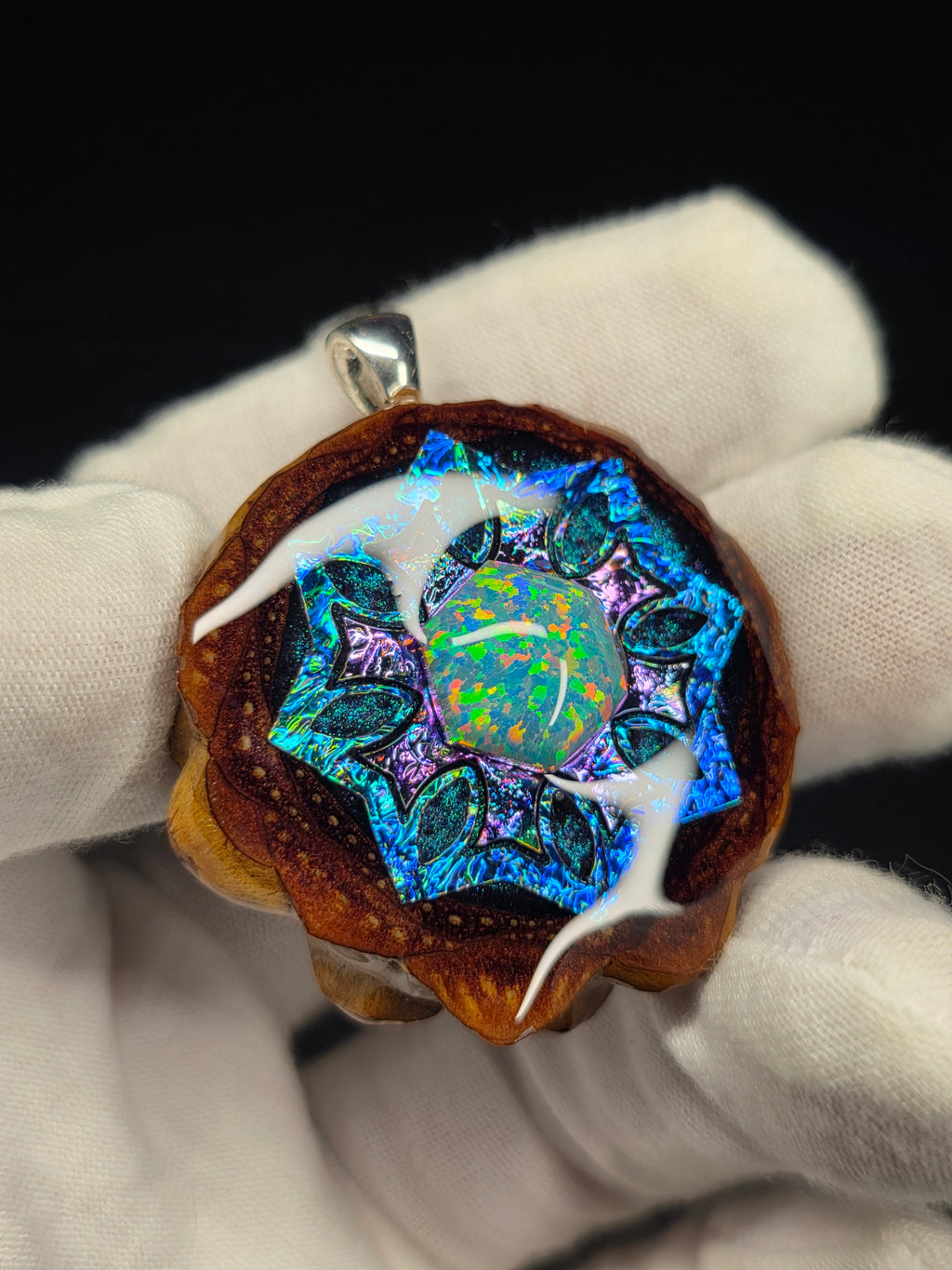 Medium Knobcone Pinecone W/ Bello Opal .925 Sterling Silver Bail