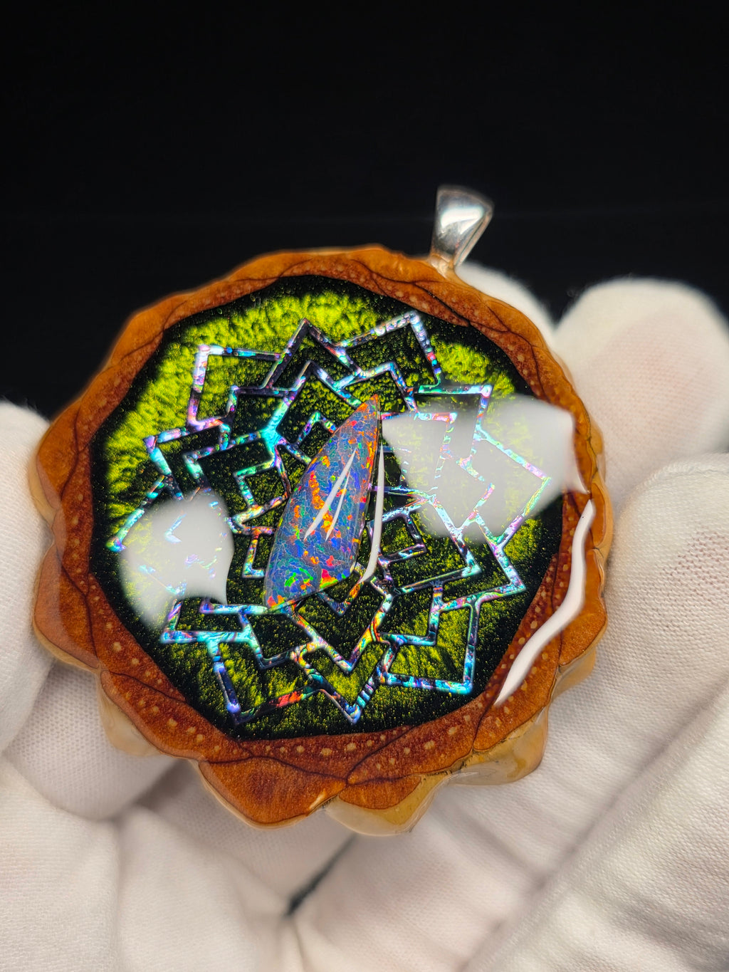 Large Knobcone Pinecone W/ Bello Opal .925 Sterling Silver Bail