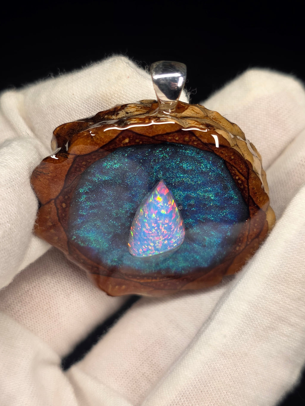 Medium Knobcone Pinecone W/ Bello Opal .925 Sterling Silver Bail