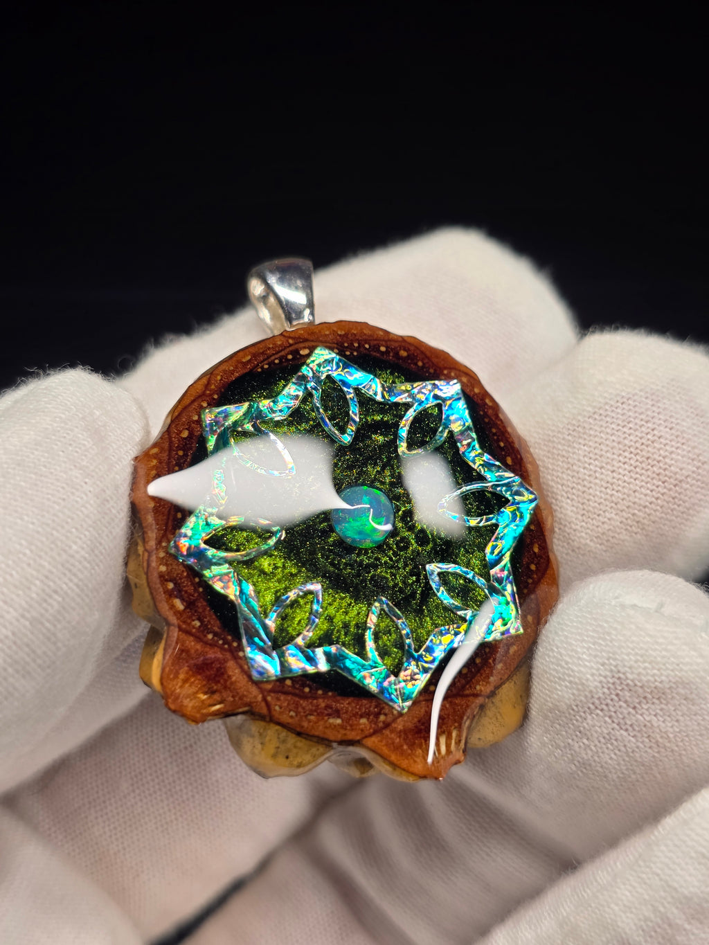 Small Knobcone Pinecone W/ Ethiopian Opal .925 Sterling Silver Bail