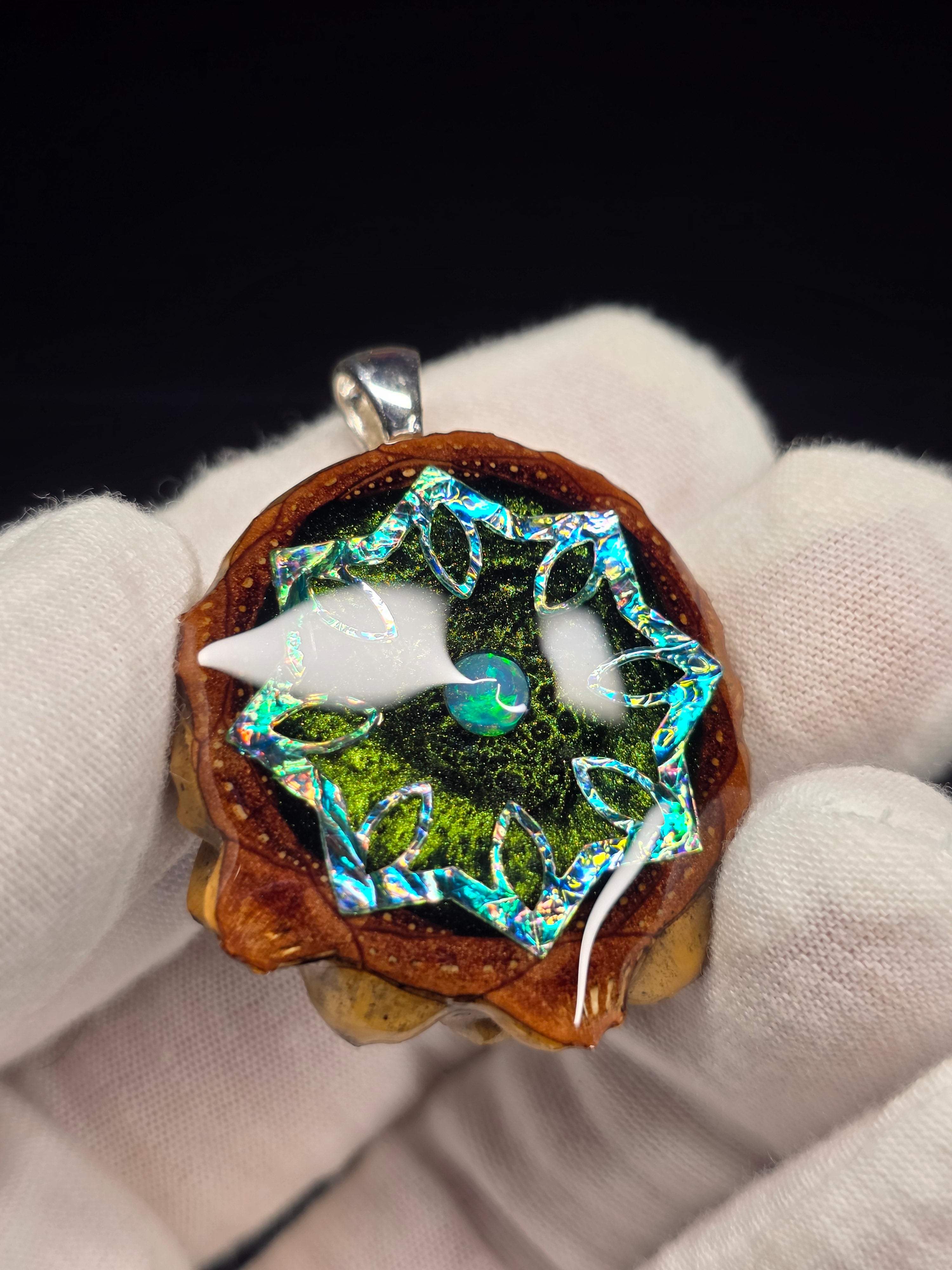 Small Knobcone Pinecone W/ Ethiopian Opal .925 Sterling Silver Bail