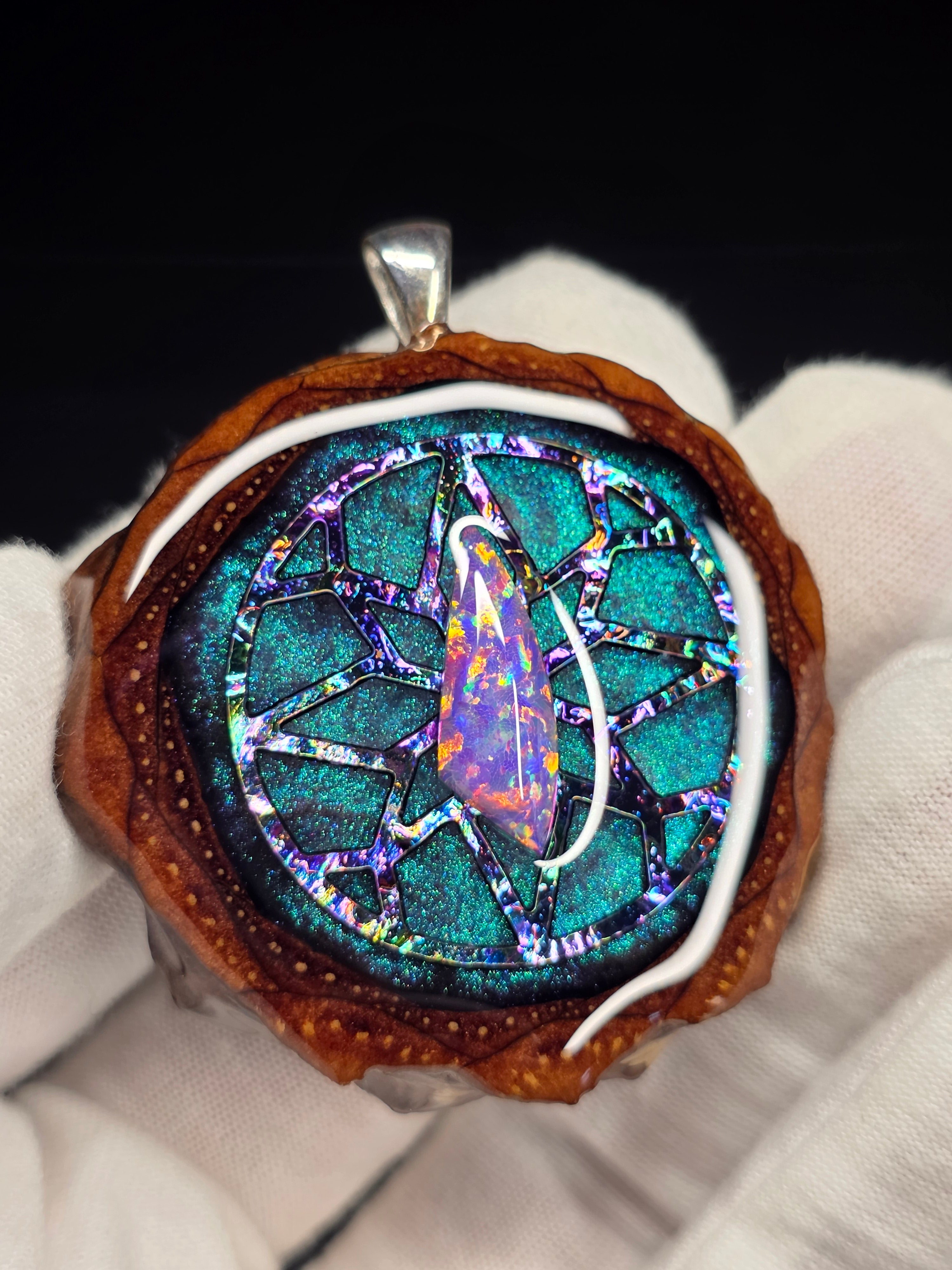 Large Knobcone Pinecone W/ Bello Opal .925 Sterling Silver Bail