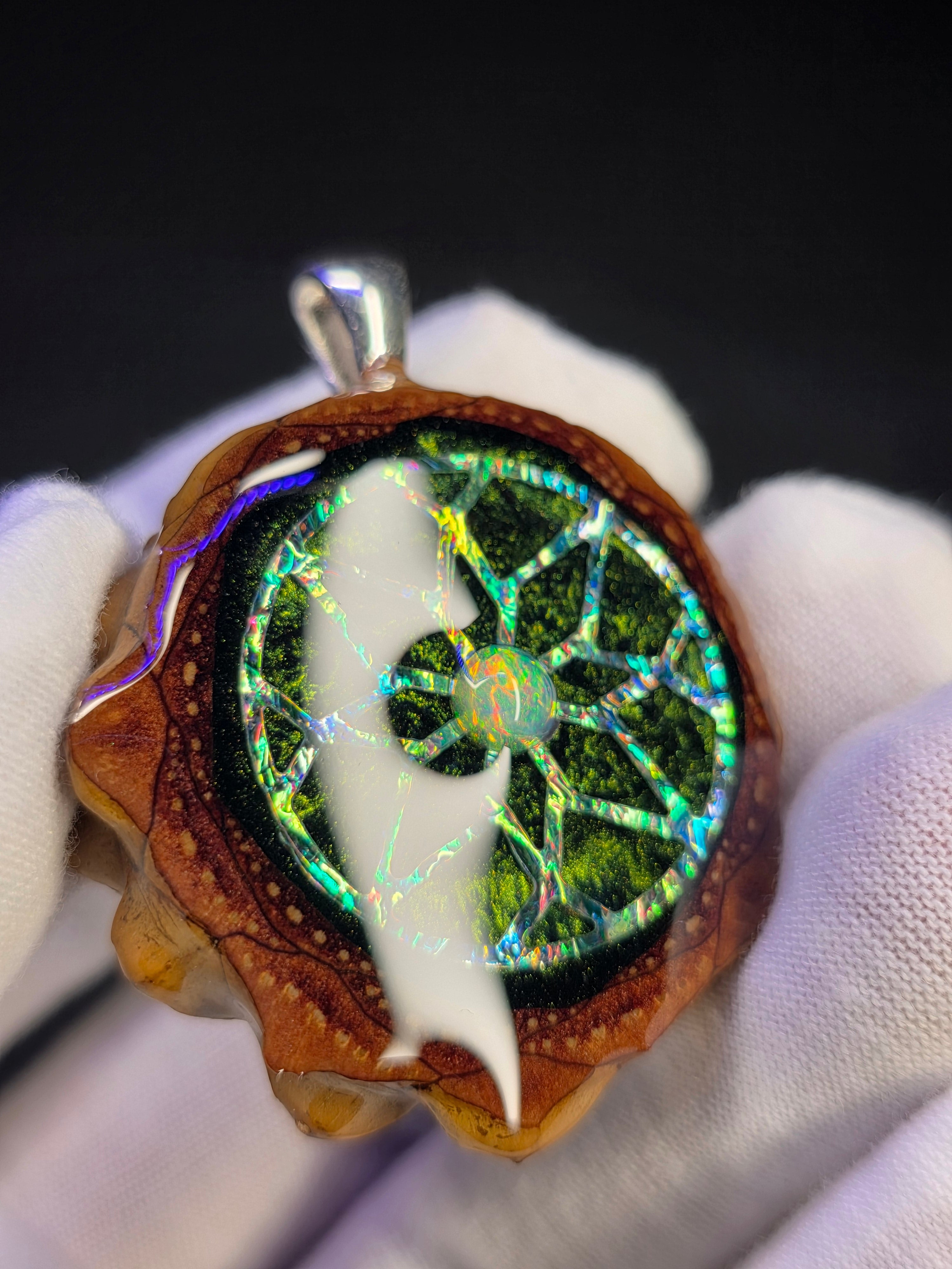 Small Knobcone Pinecone W/ Ethiopian Opal .925 Sterling Silver Bail