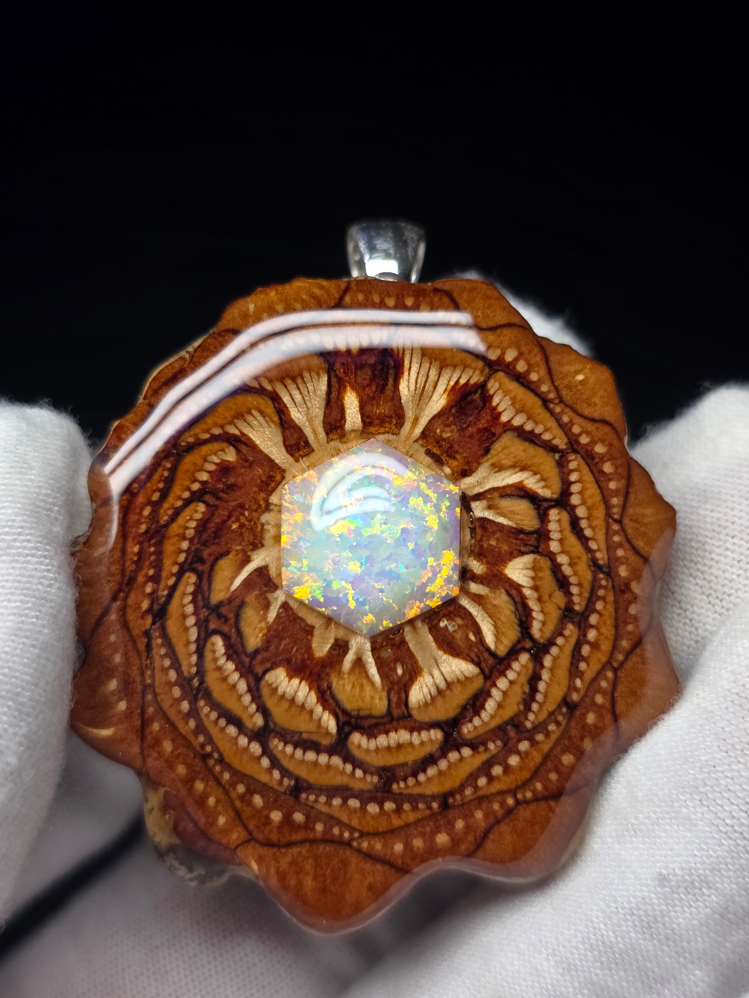 Large Knobcone Pinecone W/Bello Opal .925 Sterling Silver Bail