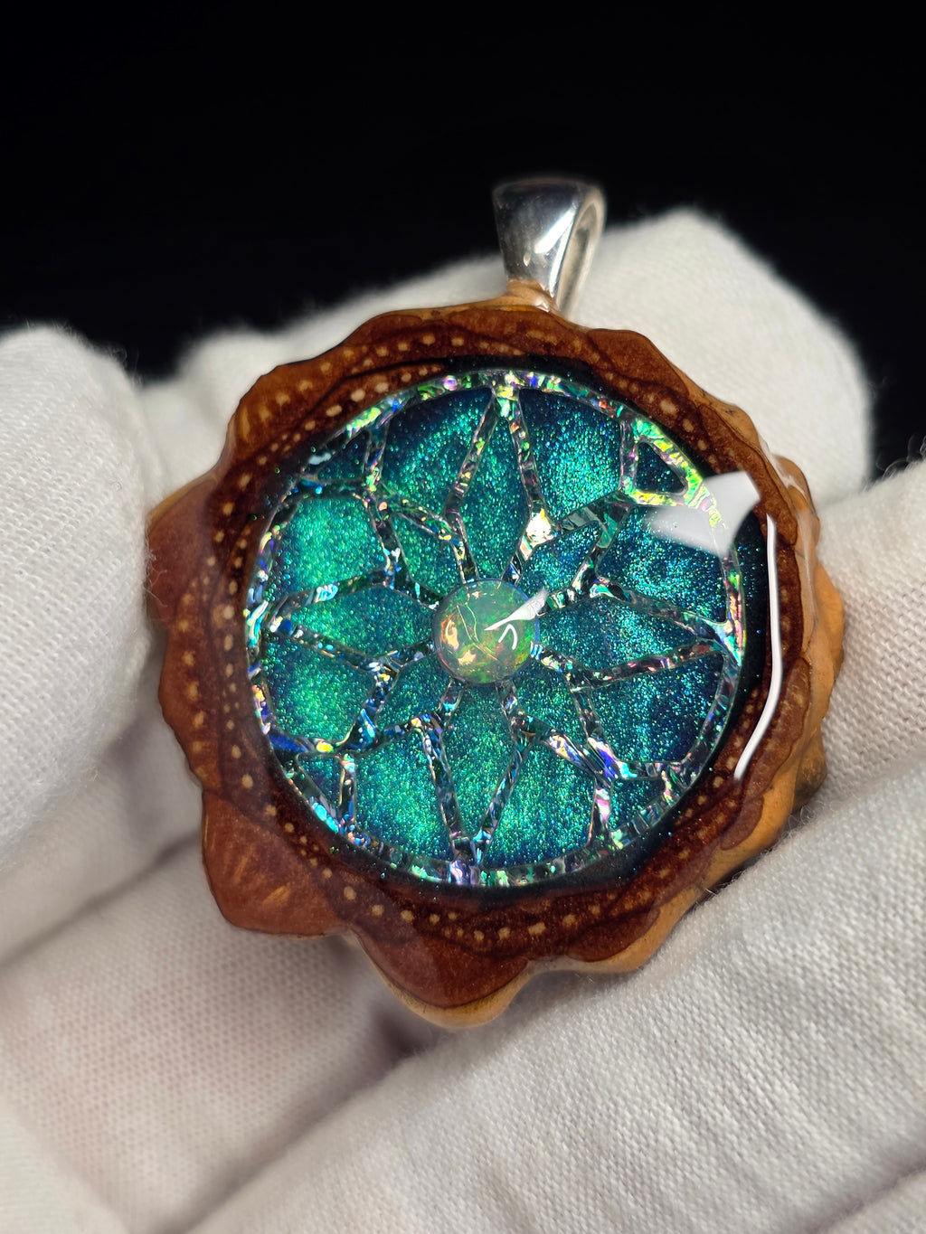Small Knobcone Pinecone W/ Ethiopian Opal .925 Sterling Silver Bail