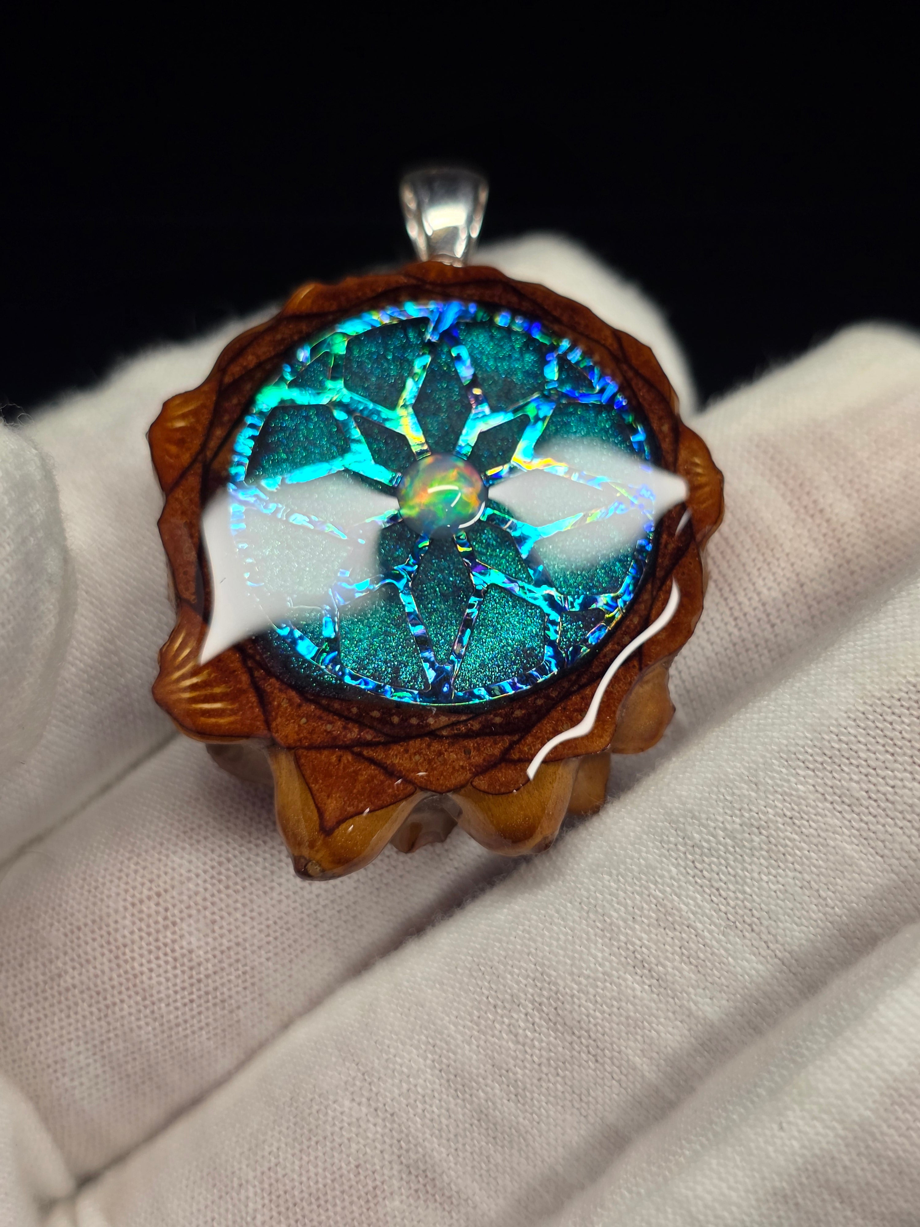 Small Knobcone Pinecone W/ Ethiopian Opal .925 Sterling Silver Bail