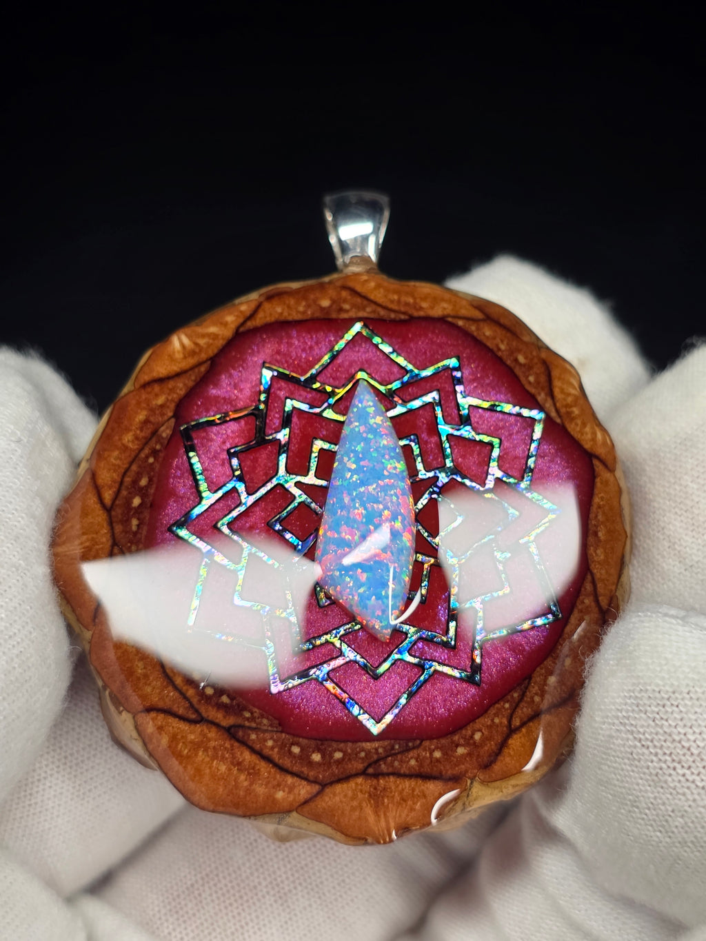 Large Knobcone Pinecone W/ Bello Opal .925 Sterling Silver Bail