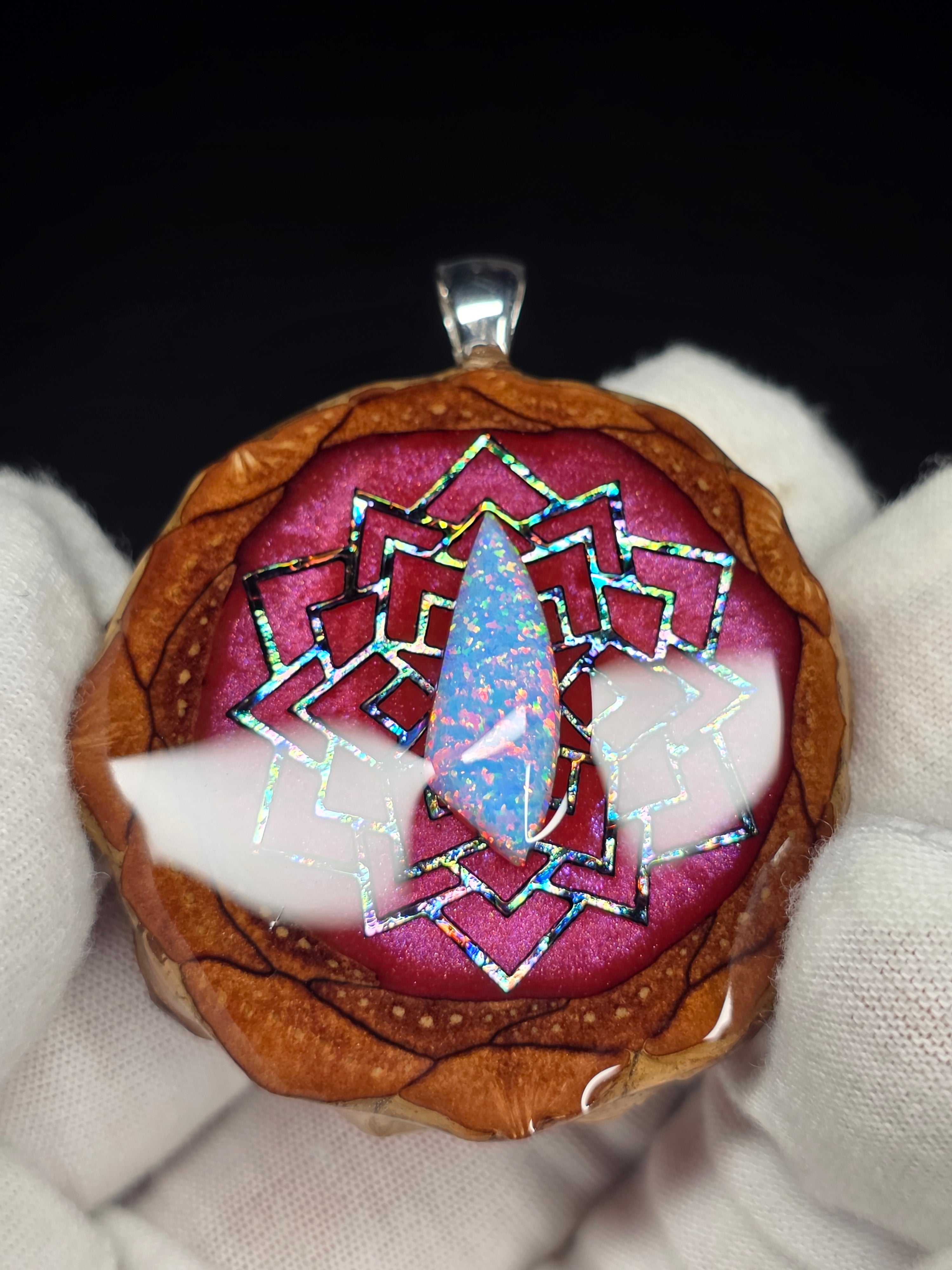 Large Knobcone Pinecone W/ Bello Opal .925 Sterling Silver Bail