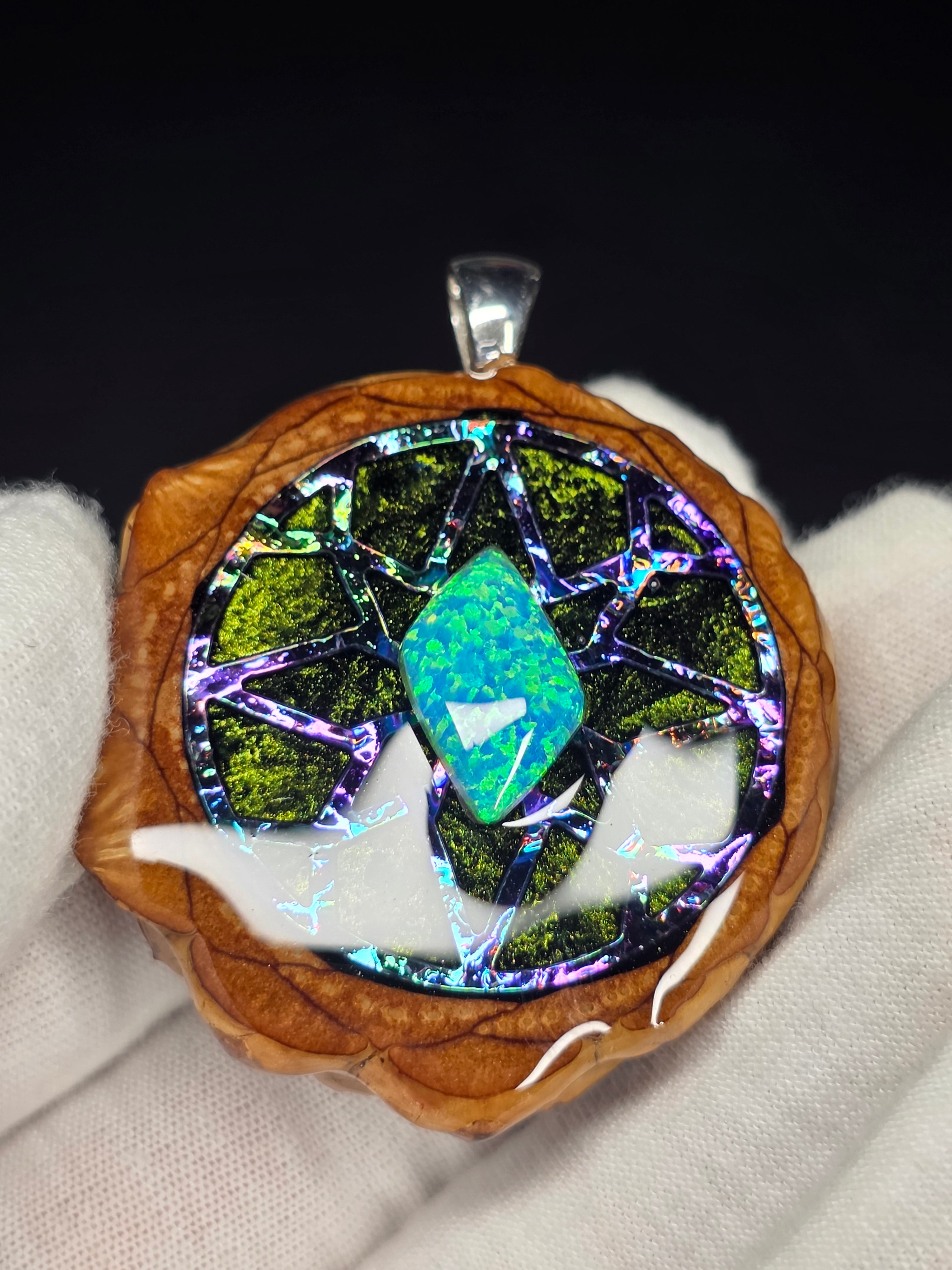 Large Knobcone Pinecone W/ Bello Opal .925 Sterling Silver Bail