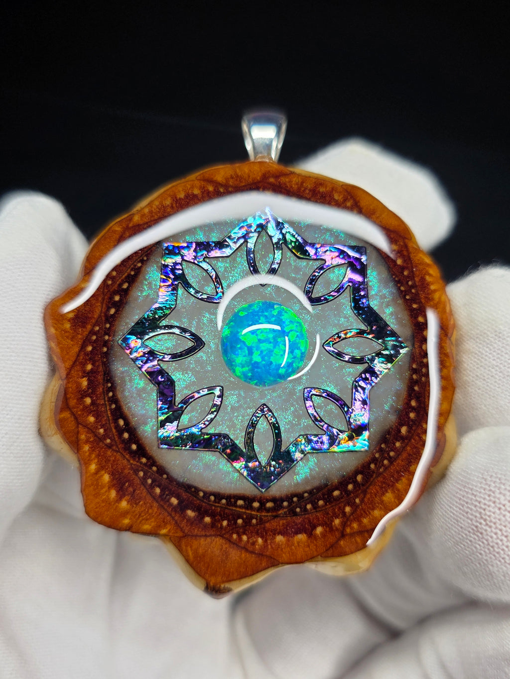 (GLOW) Large Knobcone Pinecone W/ Bello Opal .925 Sterling Silver bail